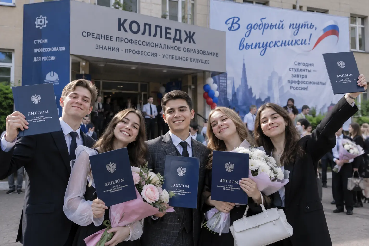 выпускники колледжа с дипломами